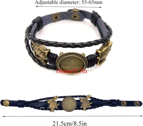 MIAO JIN 8PCS Braided Leather Bracelet Making Kit 18mm Blank round Cabochon Bezel Tray Button Adjust Leatherette Multilayer Rope Bangle Cuff Wrist...