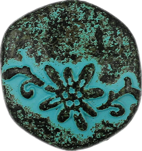 Bezelry 10 Pieces Hexagon Vine Flower Metal Shank Buttons. 20mm (3/4 inch) (Green Patina Varnished)...