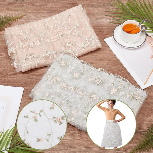 NBEADS 3 Yards Floral Mesh Lace Fabric, 51inch Wide Organza Embroidered Tulle Fabric Flowers Leaves Vine Lace Trim for DIY Wedding Handmade Clothi...