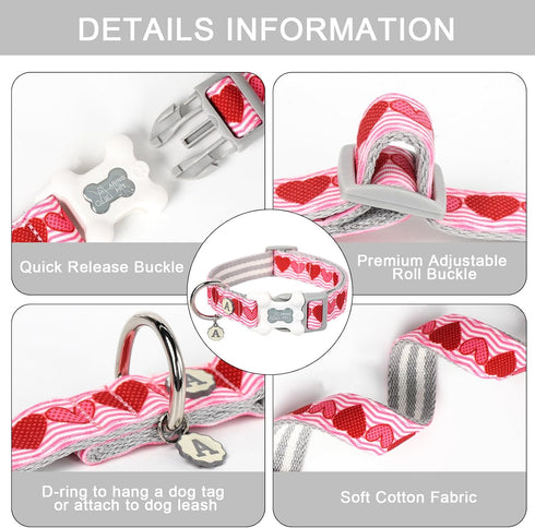 ARING PET Valentine's Day Dog Collar-Cute Pink Heart Dog Collar, Adjustable Valentine Pet Collars Puppy Collar with Quick Release Buckle for Small...