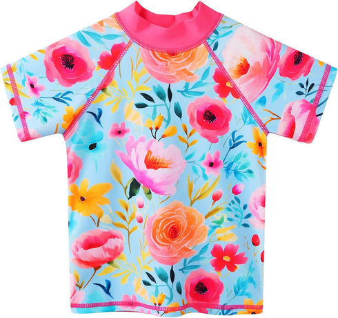 Girls Two Piece Swimsuit Floral UPF 50+ Rash Guard Set Kids Swimwear...