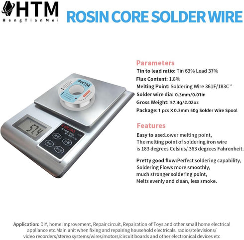 63/37 Rosin Core Tin Lead Solder Wire For Electrical Soldering(0.3mm/50g)...