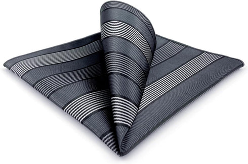 S&W SHLAX&WING Grey Men's Pocket Square Stripes Dark Gray for Suits 12×12...