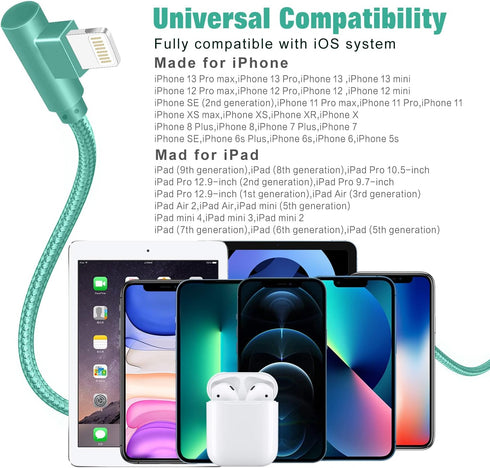 Lightning Cable iPhone Charger 10ft 3 Pack 90 Degree Long Strong Nylon Braided Charging Cable MFi Certified Compatible for iPhone 13/12/11/ Pro/X/...