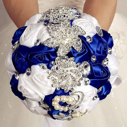 Wedding Bouquets Crystal Satin Rose Bride Bridal Bouquet Romantic Bridesmaid Holding Flower for Valentine's Day Confession Party Church Decor (Roy...
