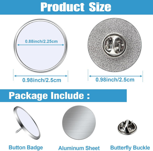 Sublimation Blank Pins DIY Button Badge, Sublimation Silver Blank Base Pins Aluminum Sheet with Butterfly Pin Backs for DIY Craft Jewelry Making L...