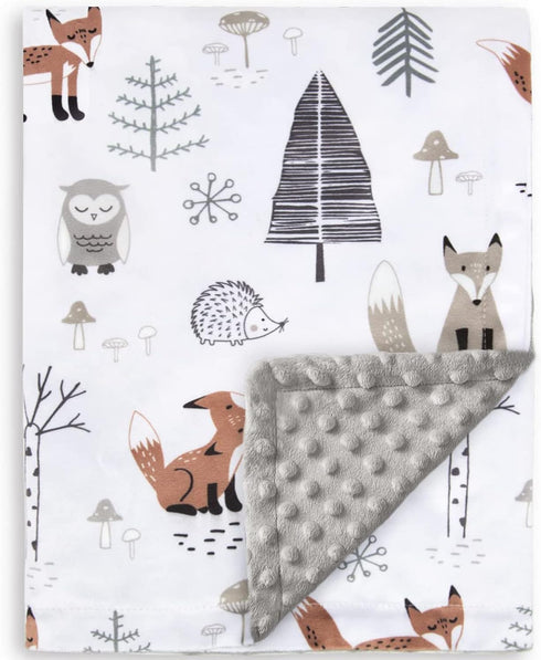 HOMRITAR Baby Blanket for Boys Girls Soft Plush Minky Blanket with Double Layer Dotted Backing for Toddler with Forest Foxes Multicolor Printed 30...