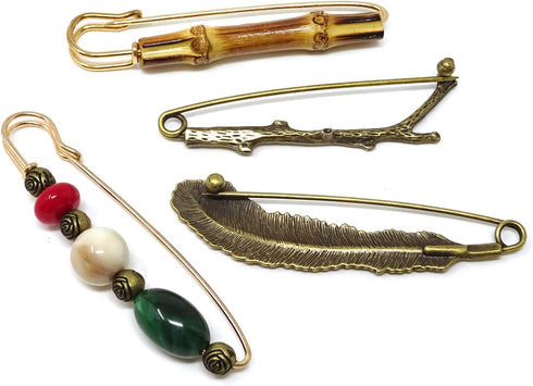 Honbay 4PCS Vintage Chic Brooch Extra Large Safety Pins for Blankets, Skirts, Kilts, Crafts...