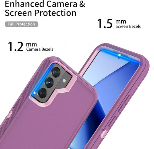Phone case for Galaxy S22, Drop Protection Rugged Shockproof Military Protective Phone Cover Armor Heavy Duty for Samsung Galaxy S22 (Purple Red/L...