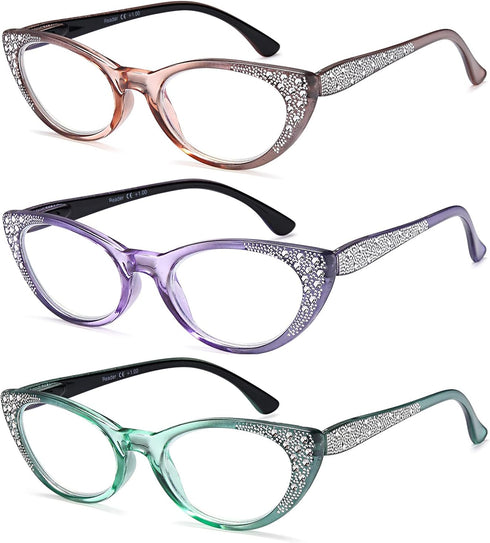 EYEURL Cat Eye Reading Glasses for Women 2.25 Blue Light Blocking 3 Pack Computer Readers with Comfortable Spring Hinge Lightweight Eyeglasses for...