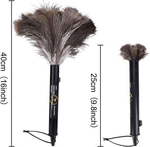 Aldwin Ostrich Feather Duster Retractable 2 Pack,16 inch Genuine Fluffy Natural Handheld Feather Dusters for Cleaning Supplies, Washable,Car, Offi...