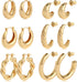 Gold Hoop Earrings Set 14k Real Gold Plated Huggie Earrings Hypoallergenic Chunky Twisted Thick Jewelry for Multiple Piercing Christmas Gift for W...