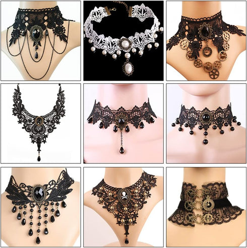 Choker Lace Necklace Retro Lolita Lace Choker Gothic Steampunk Costume Handmade Bride Choker for Women Vintage Punk Waistband for Halloween Christ...
