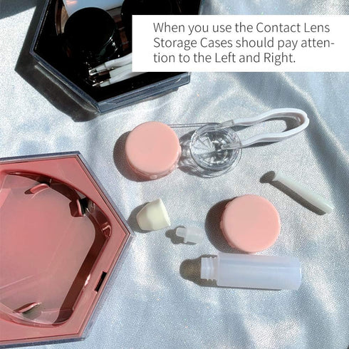 Contact Lens Case, Hexagon Sparkles Contact Lenses Cases with Mirror Remover Tool Tweezers Solution Bottle Portable Contacts Storage Container for...