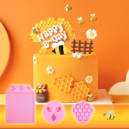3 Packs 7 Cavity Bumble Bee Silicone Mold Honeycomb BeesChocolate Molds Silicone Beehive Fondant Beehive Baking Molds Candy Mold (Honeycomb Bee)...