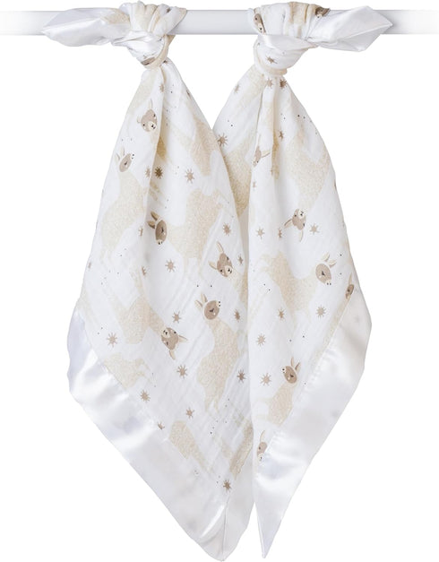 lulujo Baby Security Lovie Blankets| Unisex Softest Breathable Cotton Muslin Security Blanket with Silky Satin Trim| Neutral Comforting Blanket fo...