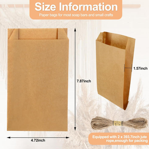 Fulmoon Soap Paper Bags, 5'' x 8'' Kraft Paper Bags for Packaging Soap Wrappers with 394 Inch Jute Ropes for Soap Making Candy Lipstick Gift Craft...