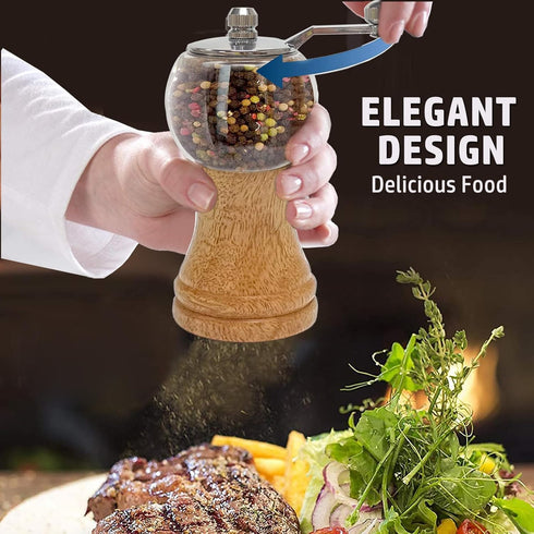 Classical Hand Shake Wood Pepper Grinder Set & Gorgeous Salt Wooden & Acrylic,Ceramic Blades Upgrade metal handle,Enjoy Your Best Fresh Ground Pep...