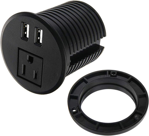 Desktop Power Grommet 2 3/8 inch Hole Table Power Grommet Outlet with 2 USB Charging Ports,6.5ft Extension Cord Desk Power Strip with 1 Outlets fo...