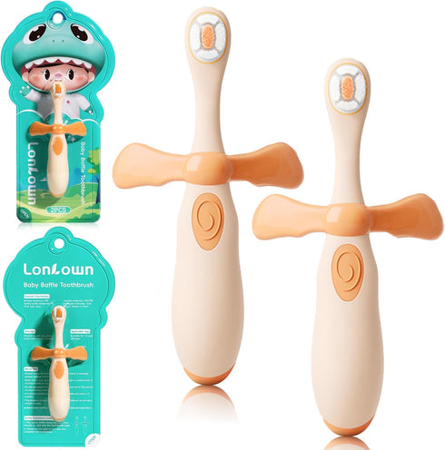 2PCS Infant-to-Toddler Training Toothbrush for 0-3 Years Old Baby Toothbrushes Cute Dinosaur Toddler Toothbrushes Baby's First Toothbrush...