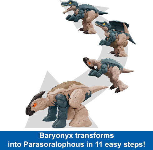 Mattel Jurassic World Fierce Changers 2-in-1 Dinosaur Figure, Double Danger Transforming Toy, Baryonyx to Parasoralophous, 11 Steps...