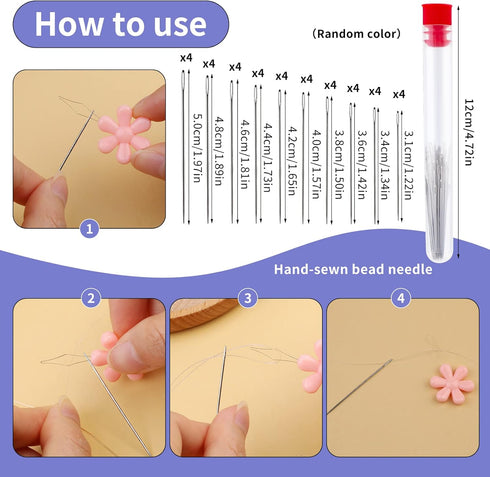 58 PCS Beading Needles Set for Jewelry Making includes 8 Pcs Big Eye Beading, 40 Pcs Hand-Sewing Beading Needles, Yarn Scissors, Threader, Tweezer...