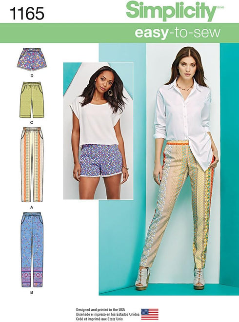 Simplicity 1165 Misses Slim Pull-On Pants, Shorts in 2 Styles Easy Sew Size: R5 (14-16-18-20-22)...