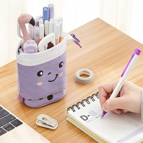 ANGOOBABY Standing Pencil Case Cute Telescopic Pen Holder Kawaii Stationery Pouch Makeup Cosmetics Bag for School Students Office Women Teens Girl...