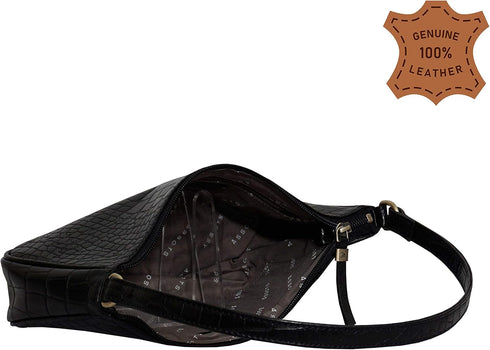 Leather Shoulder Bag for Women - Retro Classic Clutch Real Leather Croc Print Tote Small Purse Handbag with Zipper Closure...