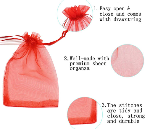 100Pcs Small Organza Bags 3x4 Inch, Red Drawstring Christmas Candy Gift Bags, Baby Shower Favor Bag Mesh Jewelry Pouches...
