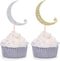 Handmade Twinkle Twinkle Little Star Cupcake Toppers Baby Shower Decoration Star and Moon Picks - Silver and Gold (24 Counts)...