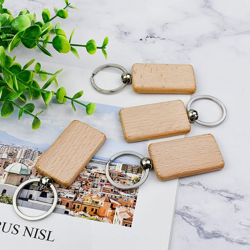 Tenalleys 10Pcs Blanks Rectangle Wooden Keychain 1.2 inch Wood Engraving Unfinished Keychain with 10 pcs Key Rings for DIY Crafts Gift Accessories...