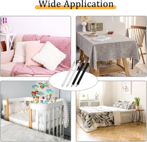WishLotus Bed Sheet Clips, 4Pcs Elastic Black&White Adjustable Sheet Suspenders Heavy Duty Sheet Holder Straps for Fitted Sheets, Sofa Covers, Cou...