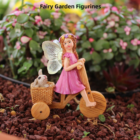 Miniature Fairy Garden Accessories, Small Fairy (Angel) and Rabbit Figurines on The Bicycle for Flower Pot, Home Decor, Birthday Cake Topper, Car ...