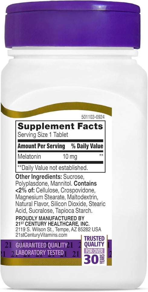 21st Century, Melatonin Quick Dissolve Tablets 10 mg, White, Cherry, 120 Count...