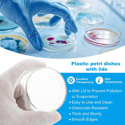 PATIKIL 100mm Plastic Petri Dishes with Lid, 6 Pcs Petri Plates Tissue Culture Plate for Lab Science Experiment, Clear...