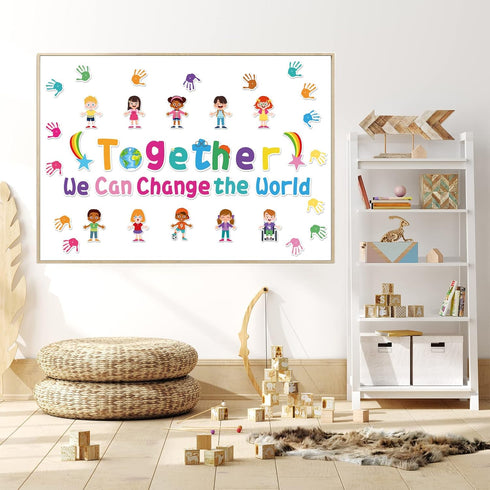 Together We Can Change The World Classroom Bulletin Board Set Hands with Hearts Diverse Children Cutouts for Kids and Teacher Party Favor Supplies...