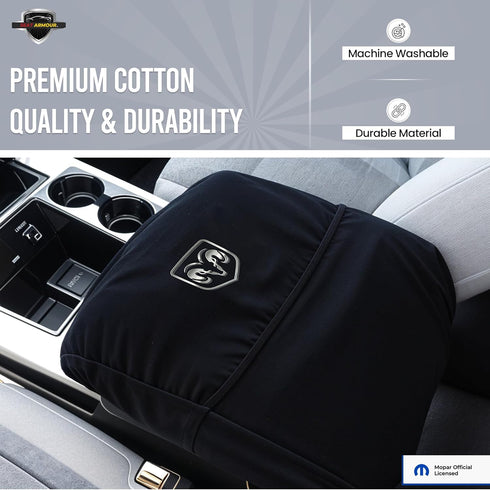 Premium Console Armrest Cover for Dodge Ram (2010-2025) with Bucket Seats – Soft, Machine Washable Console Lid Protector – Easy to Install, Plush ...