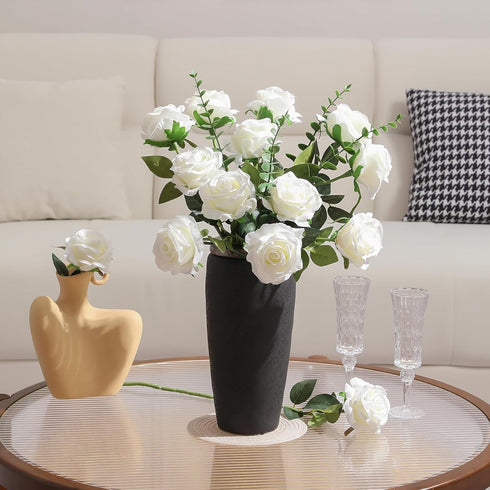 Tifuly White Roses Artificial Flowers -12 pcs Realistic Single Long Stem Fake Silk Roses Bouquet for Party Home Wedding Centerpiece Office DIY Dec...
