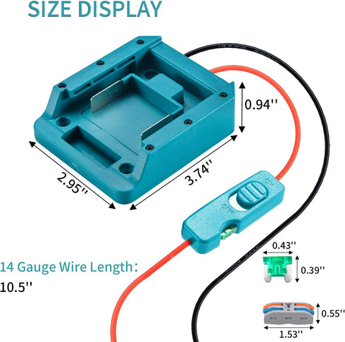 Upgraded 18V Battery Adapter for Makita 18V Battery Adapter All-in-one Design of The Fuse and Switch Power Tool Battery Converter Kit 14 Gauge wit...
