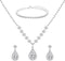 Bridal Silver Jewelry Set for Wedding, Hypoallergenic Crystal CZ Tennis Bracelet Dangle Earrings Necklace Set, Rhinestone Teardrop Wedding Jewelry...