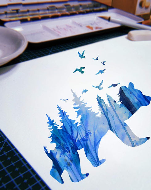 GSS Designs Mountain Forest Bear Stencil (2 Pack) - Reusable Stencil for Walls (12x12Inch) - Art Painting for Wall Canvas Furniture Cards Decor (S...