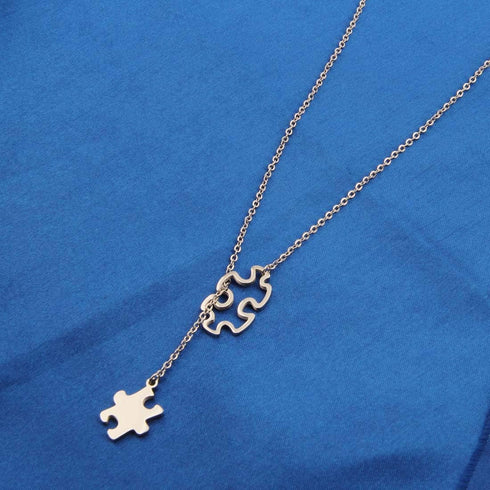 BNQL Autism Awareness Puzzle Lariat Necklace Motivational Autism Gift (Silver Y necklace)...