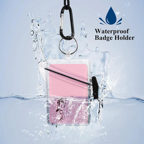 3 Pack Waterproof ID Badge Holder Case Clear Vertical ID Card Holder with Lanyard Carabiner and Keychain Durable Locker Dry Box...