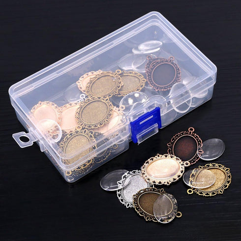 Swpeet 60 Pcs Pendant Trays Kit, Including 30 Pieces 5 Colors Pendant Trays Oval Bezels with 30 Pieces Glass Dome Tiles for Crafting DIY Jewelry M...