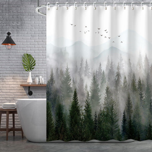 RosieLily Mountain Shower Curtain Misty Forest Tree Foggy Shower Curtain for Bathroom with Hooks Cool Nature Scenery Landscape Bathtub Decor 60 in...