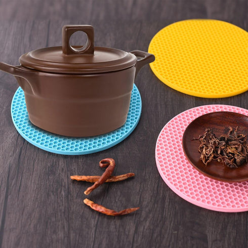 Silicone Trivet Mats Round Pot Holder 5Pcs Multi-Purpose Hot Pot Mats Hot Pad Jar Opener Spoon Rest Heat Resistant Non-Slip Durable Flexible Dishw...