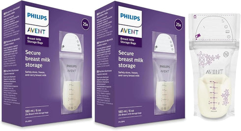 Philips AVENT Breast Milk Storage Bags, Clear, 6 Ounce, 50 Pack, SCF603/50...