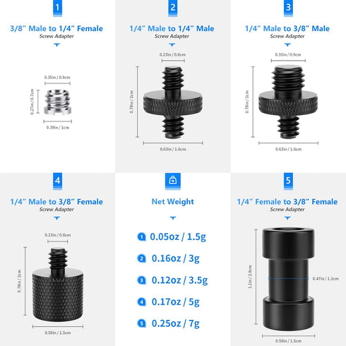 Neewer Camera Screw Adapter, 22 Pieces 1/4” to 1/4” and 1/4” to 3/8” Tripod Mount Screw Adapter Converter Set for Camera Mount, Monopod, Ball Head...
