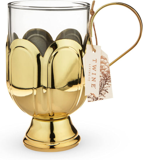 Twine Mulled Wine Glass for Hot Toddies and Cocktails, Clear Glass Mug with Gold Plated Stainless Steel Handle, 12 Oz Set of 1...
